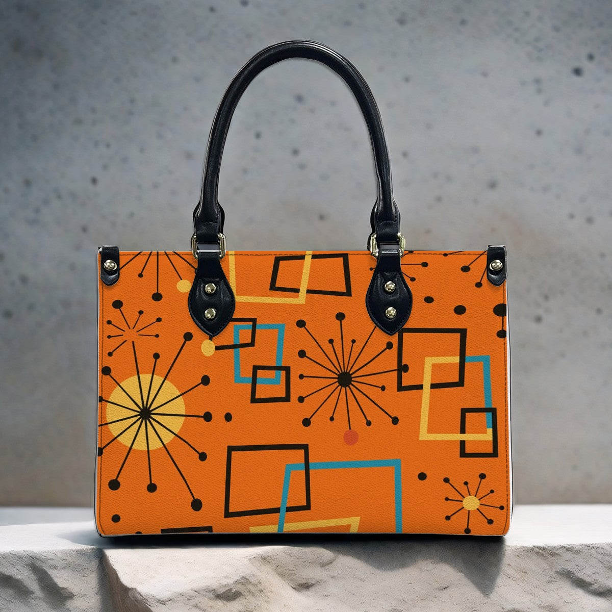 Retro Burst PU Tote – Bold Mid Century Modern Handbag