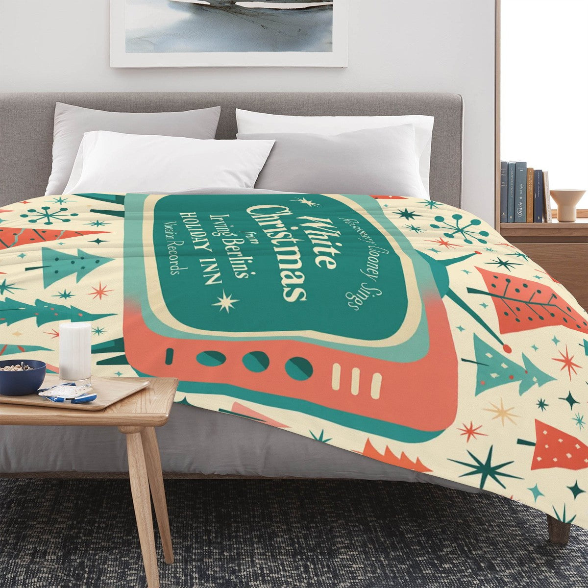 White Christmas Flannel Throw Blanket – Retro TV Holiday Edition