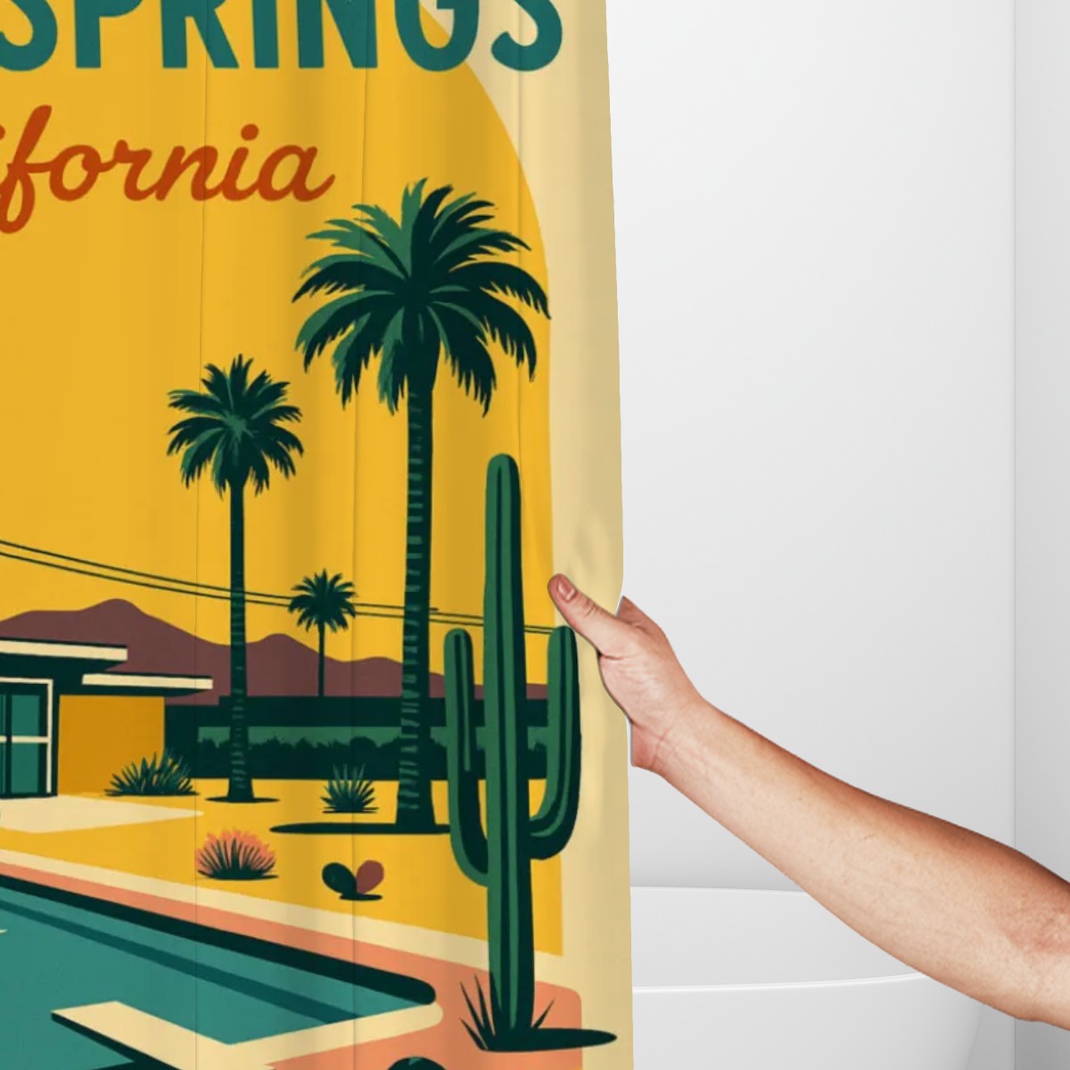Palm Springs Poolside Retro Shower Curtain