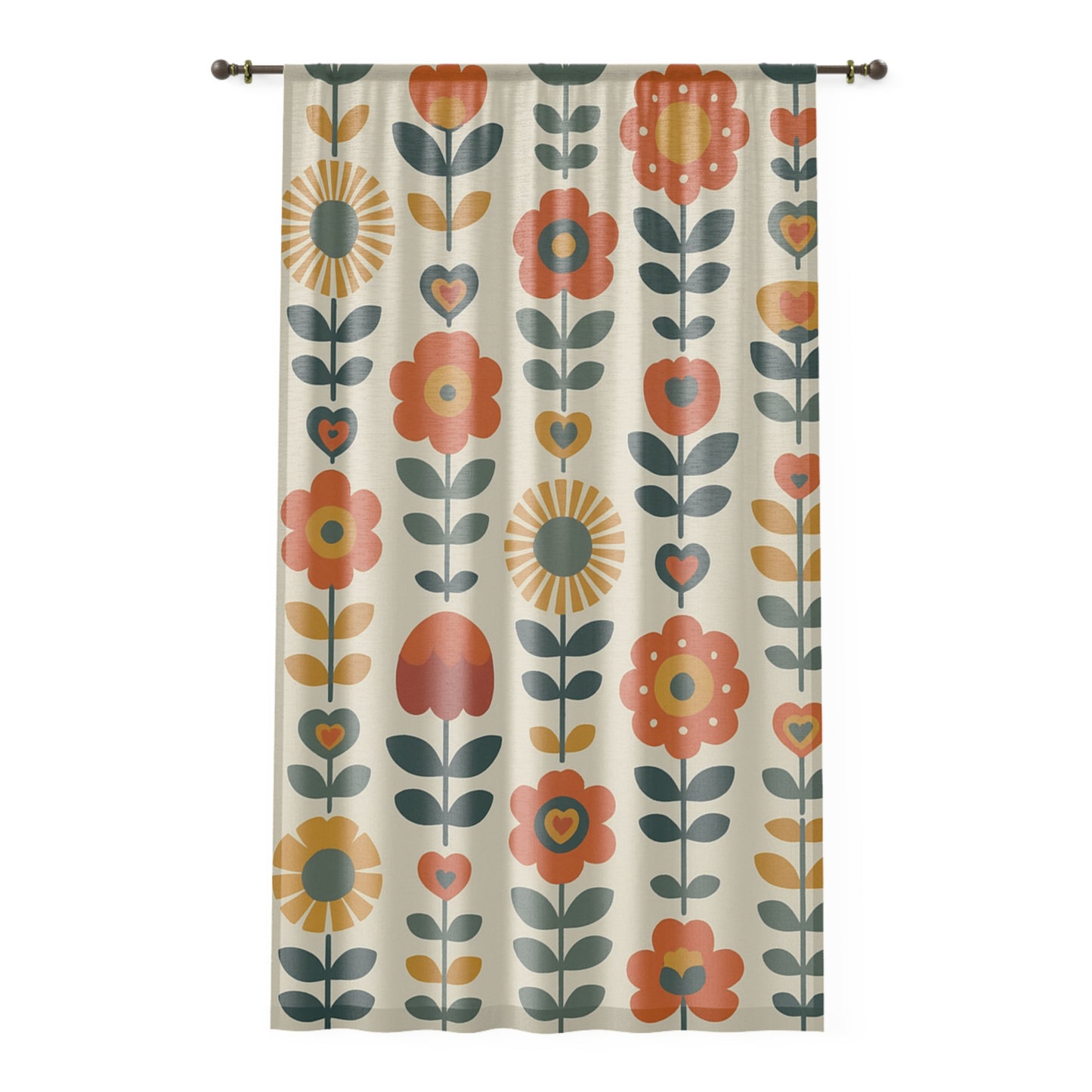 Scandinavian Floral Curtain Panel – Mid-Century Modern Window Decor