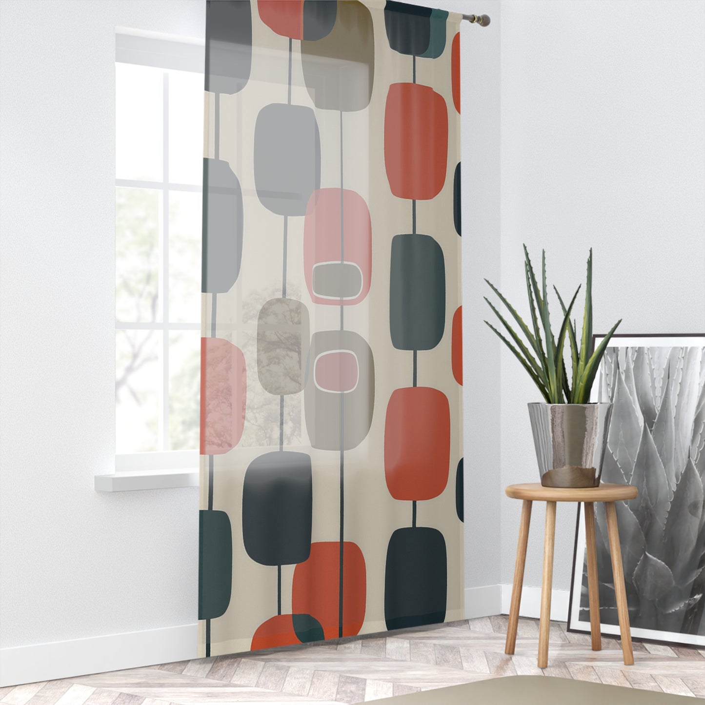 Retro Geometric Curtain Panel – Mid-Century Modern Style Window Treatment
