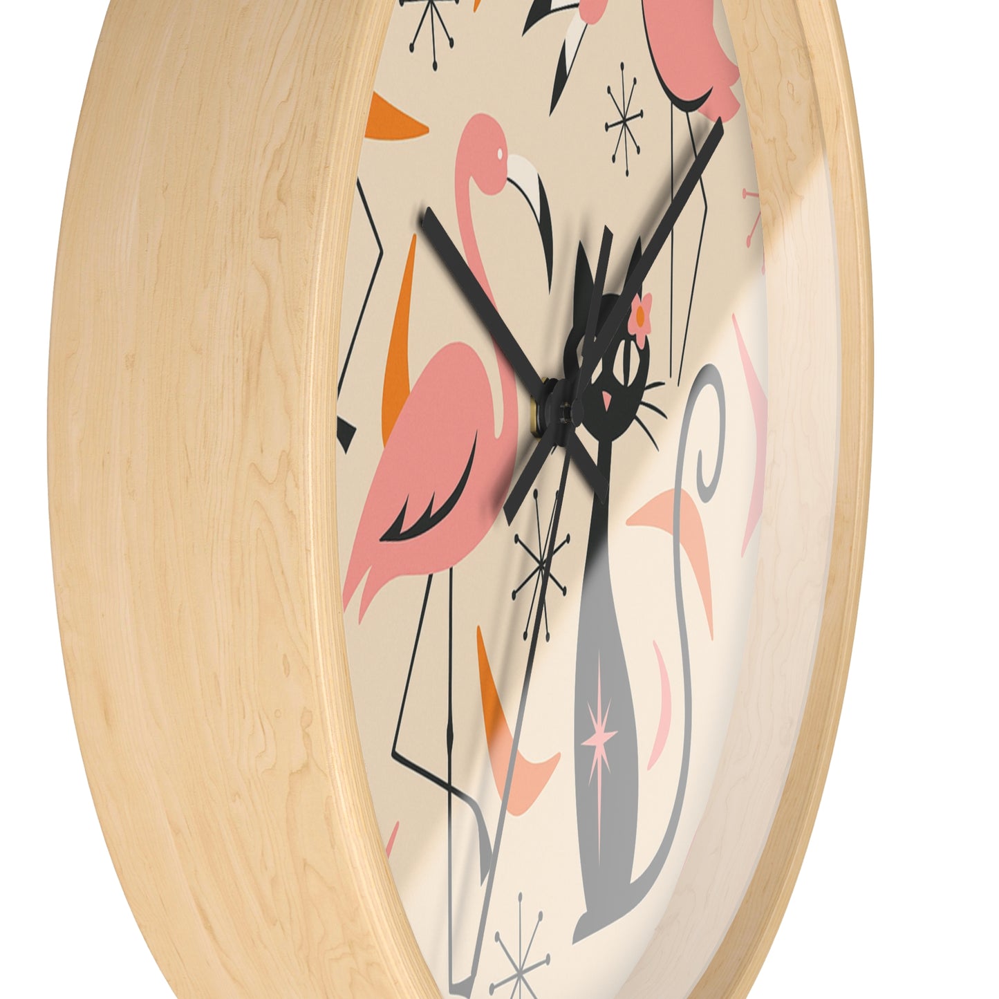 Retro Flamingo & Cat Wall Clock