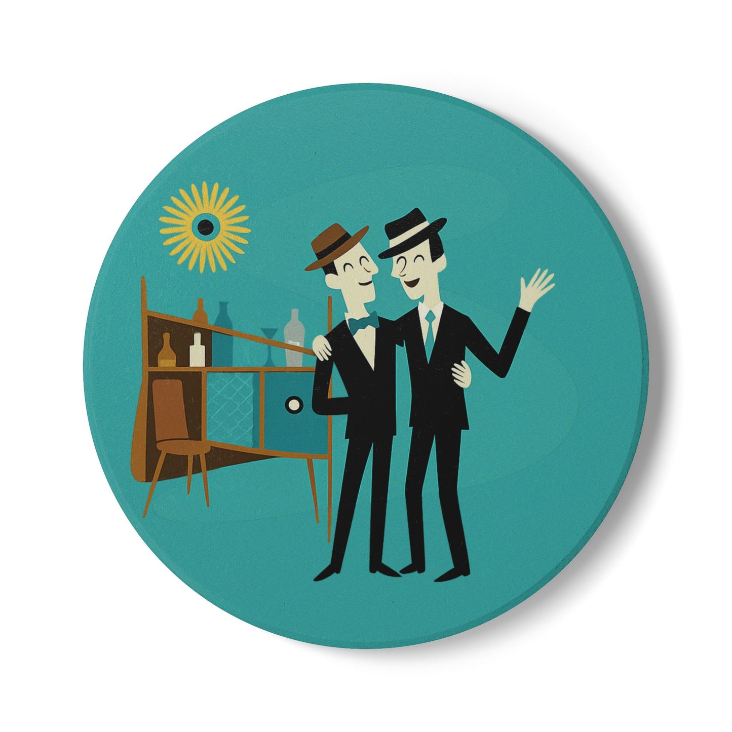 Atomic Gays MCM Ceramic Coaster – Retro Pride Decor with Cork Backing