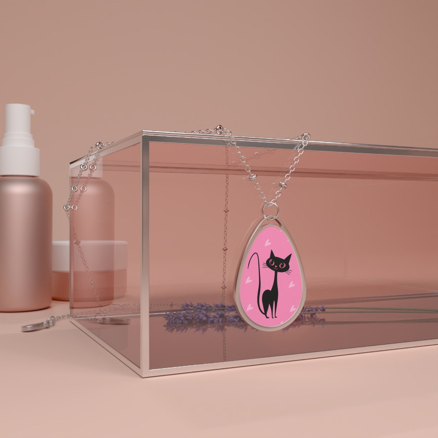 Pink Atomic Cat Pendant Necklace – Retro Mid Century-Inspired Jewelry