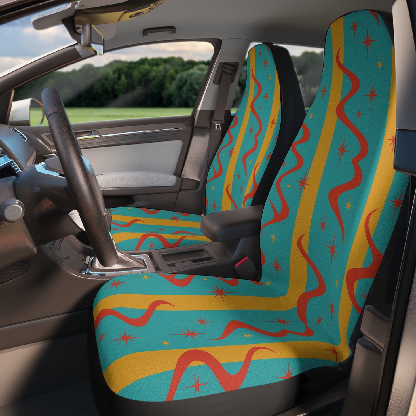 Retro Squiggle Car Seat Covers – Set of 2 | Mid Century Modern Wave Style