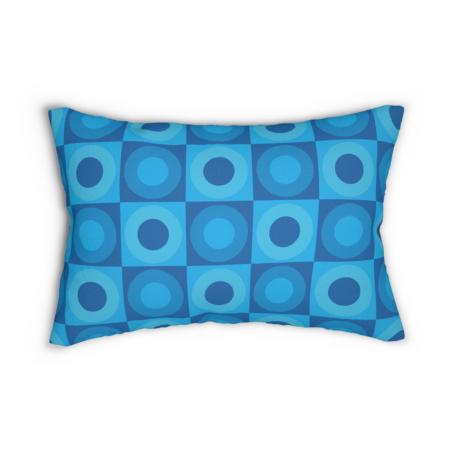 Retro Blue Circle Lumbar Pillow – 20×14 | Mid-Century Modern Accent