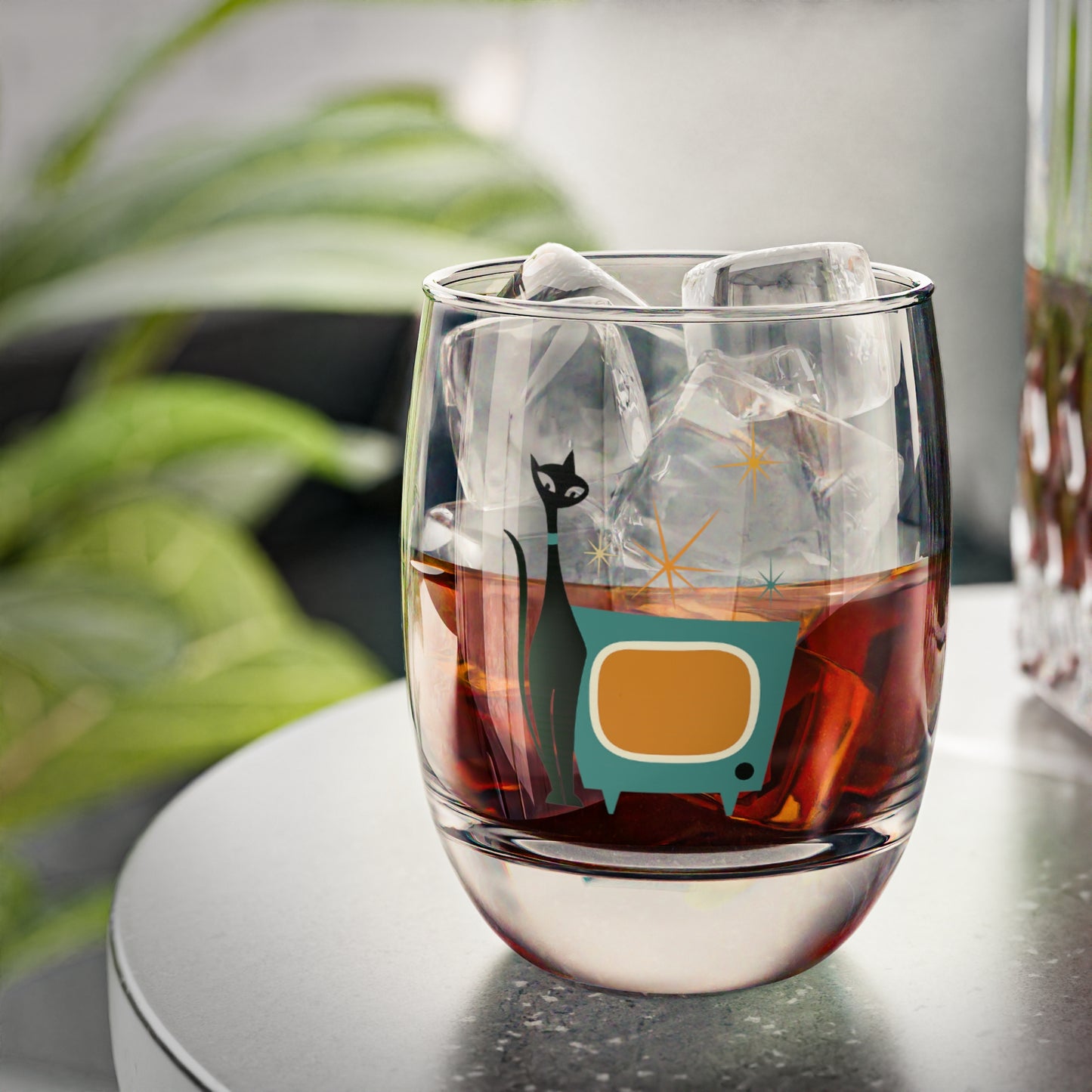 Atomic Cat Whiskey Glass – 6oz Retro MCM Barware