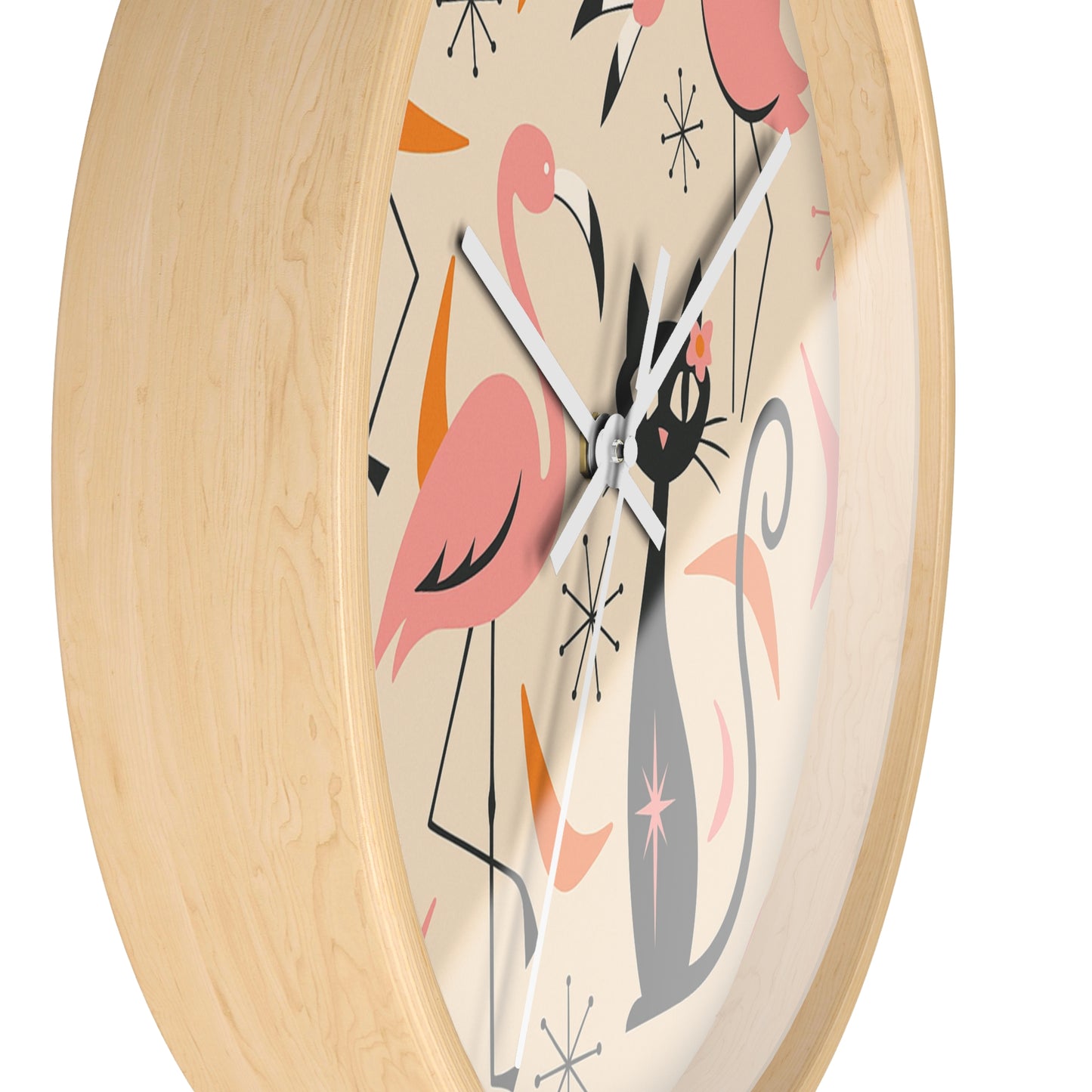 Retro Flamingo & Cat Wall Clock