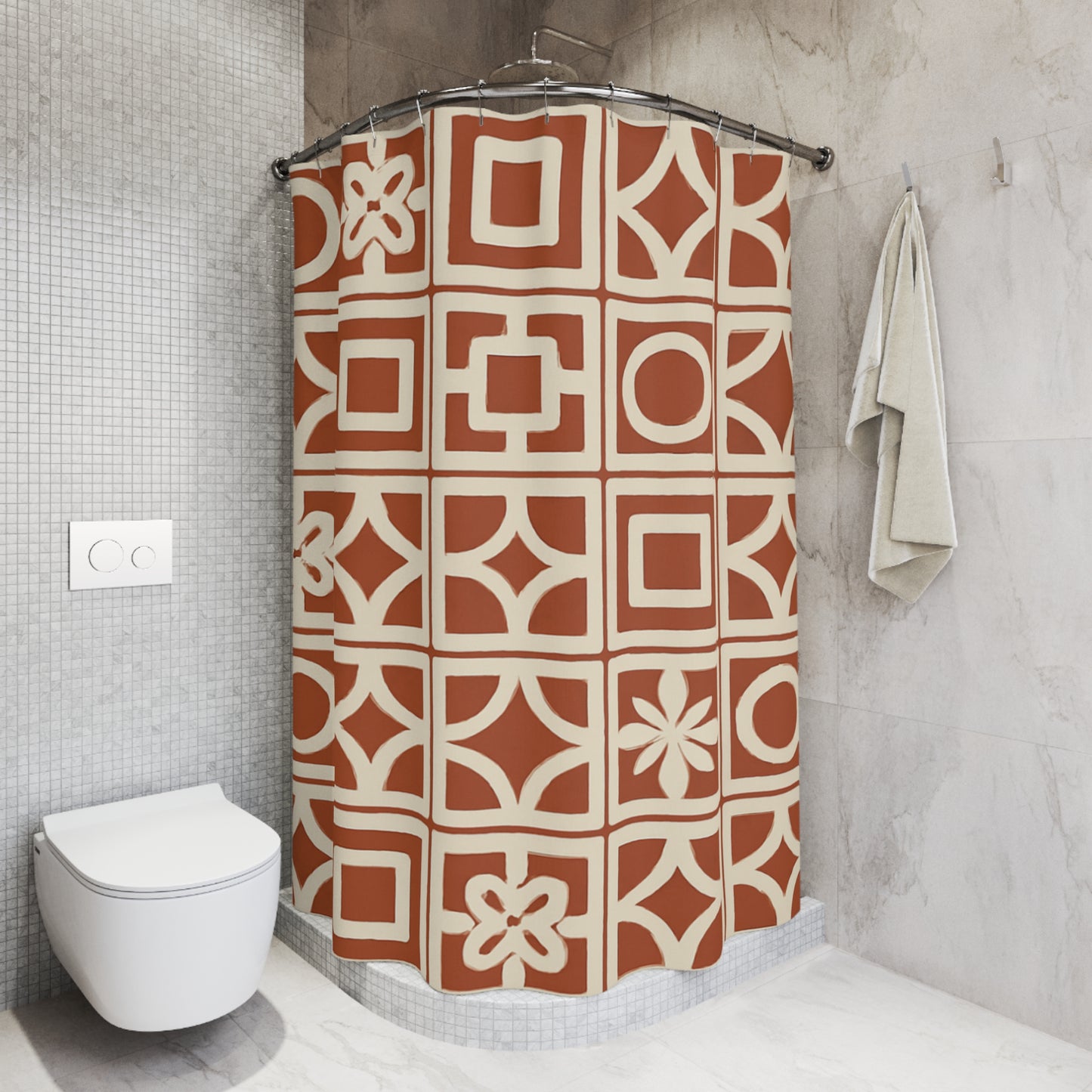 Retro Terra Tile Shower Curtain – Mid Century Modern Bathroom Decor