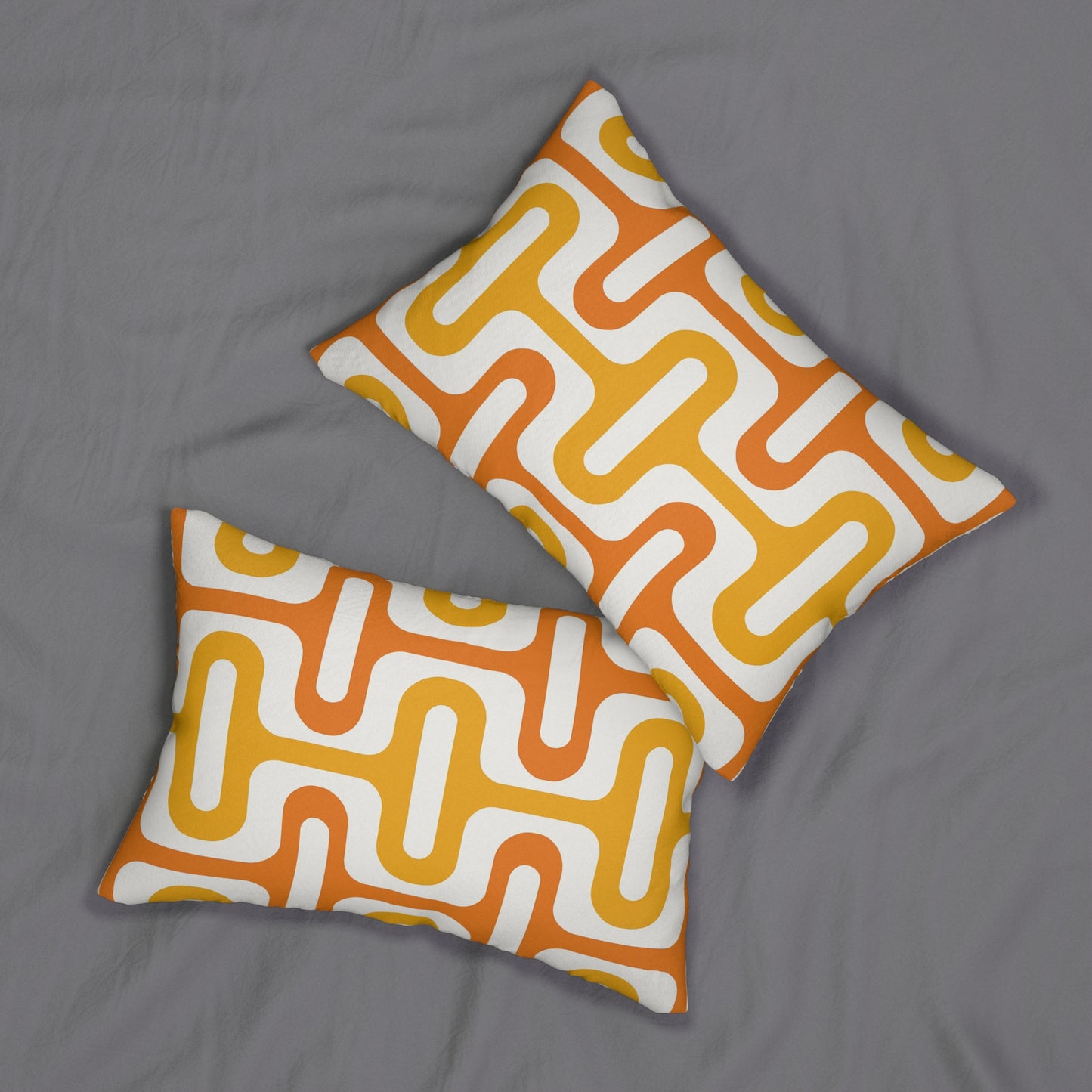 Retro Geometric Lumbar Pillow - Vibrant Orange and Yellow Decor