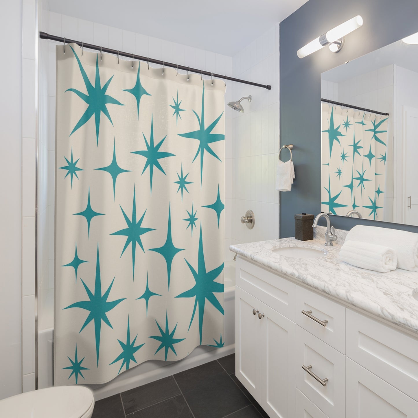 Atomic Starburst Shower Curtain – 1950s Bathroom Glam