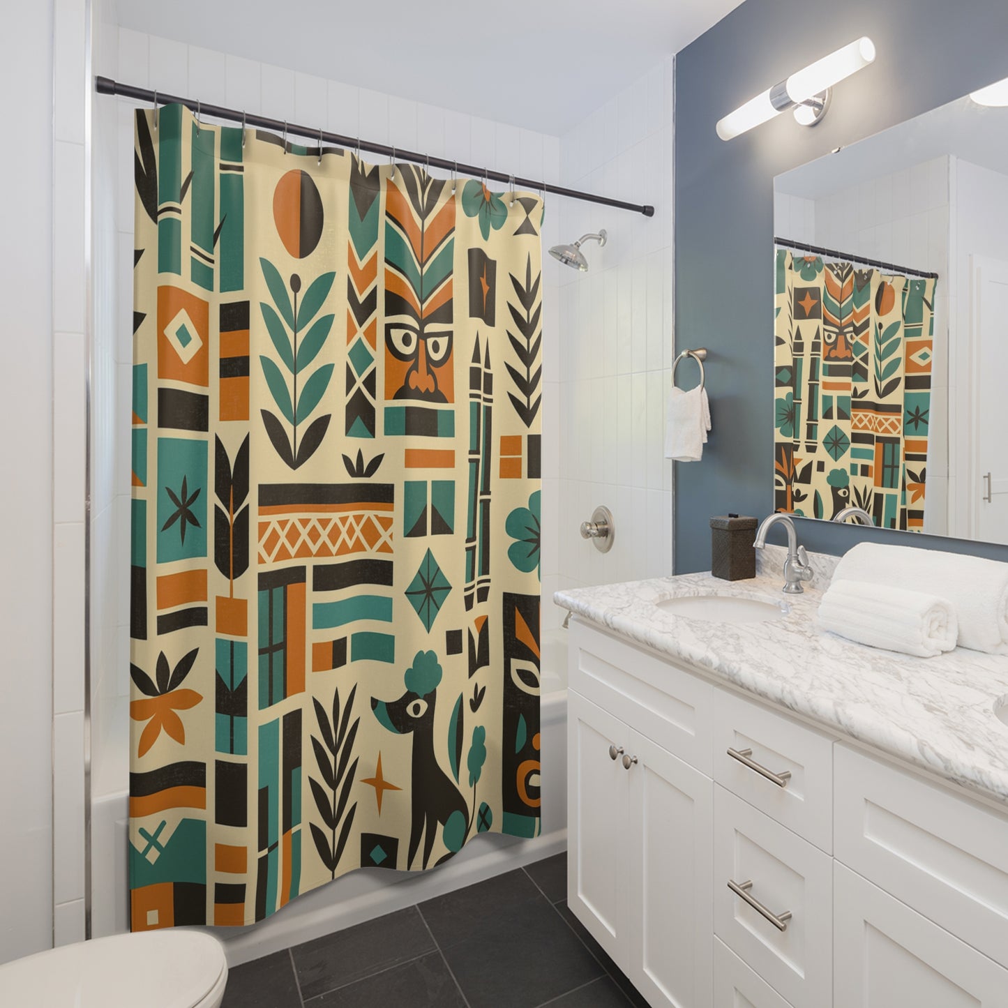 Atomic Tiki Totem Shower Curtain – Mid Century Jungle Vibes