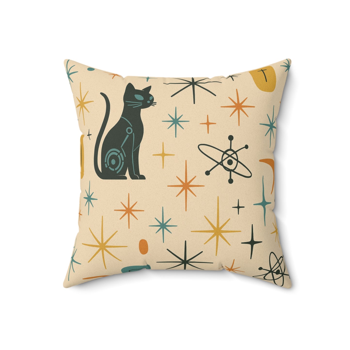 Mid-Century Atomic Cat Pillow