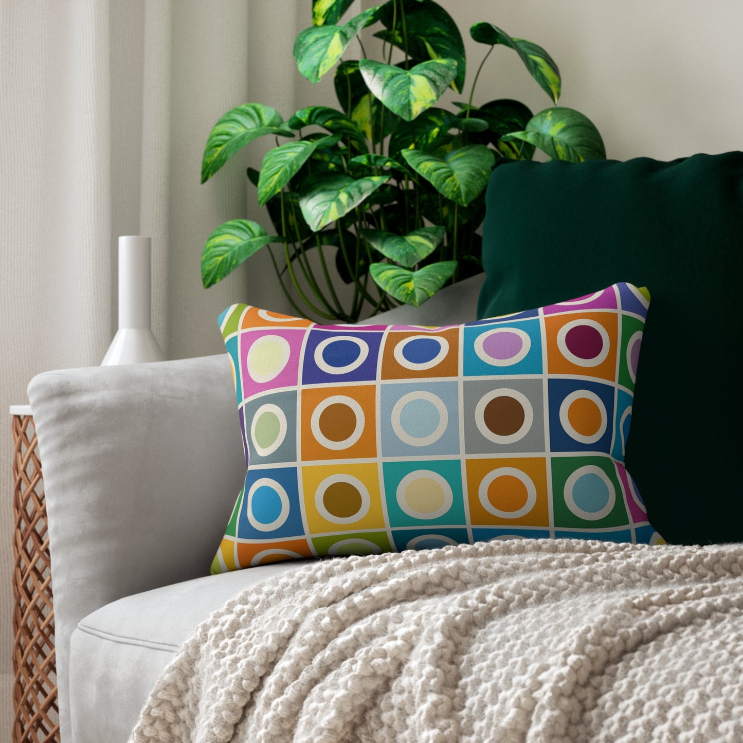 Colorful Geometric Lumbar Pillow - Vibrant Home Decor Cushion