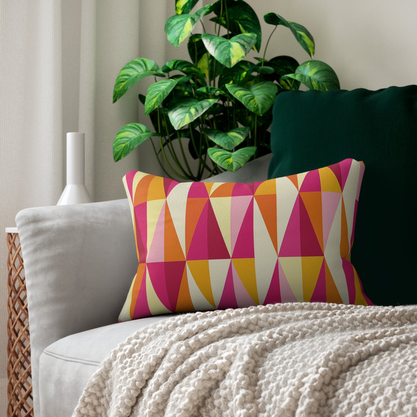 Geometric Harlequin Lumbar Pillow – 20×14 | Mid-Century Modern Color Pop