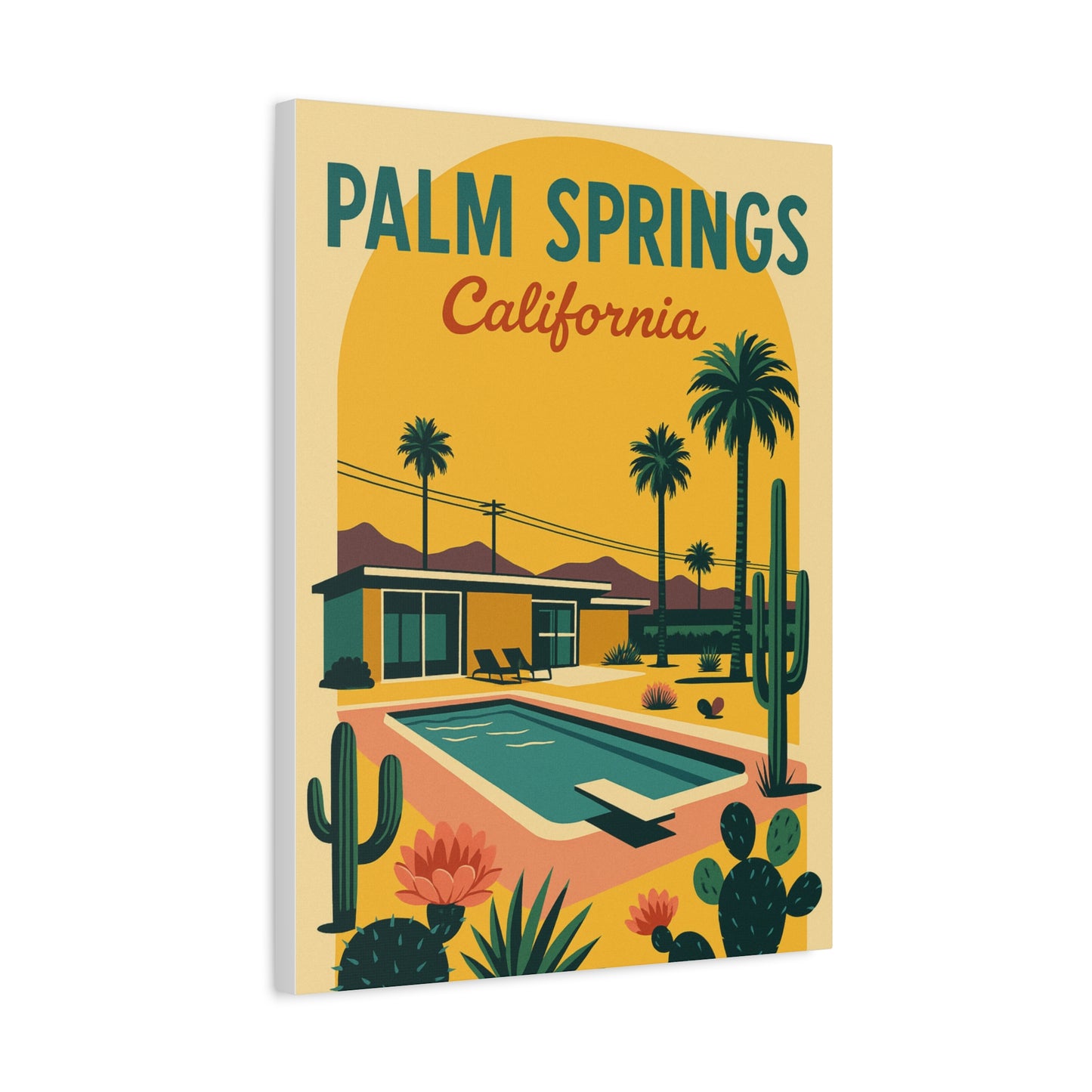 Palm Springs Glow – Retro Poolside Canvas