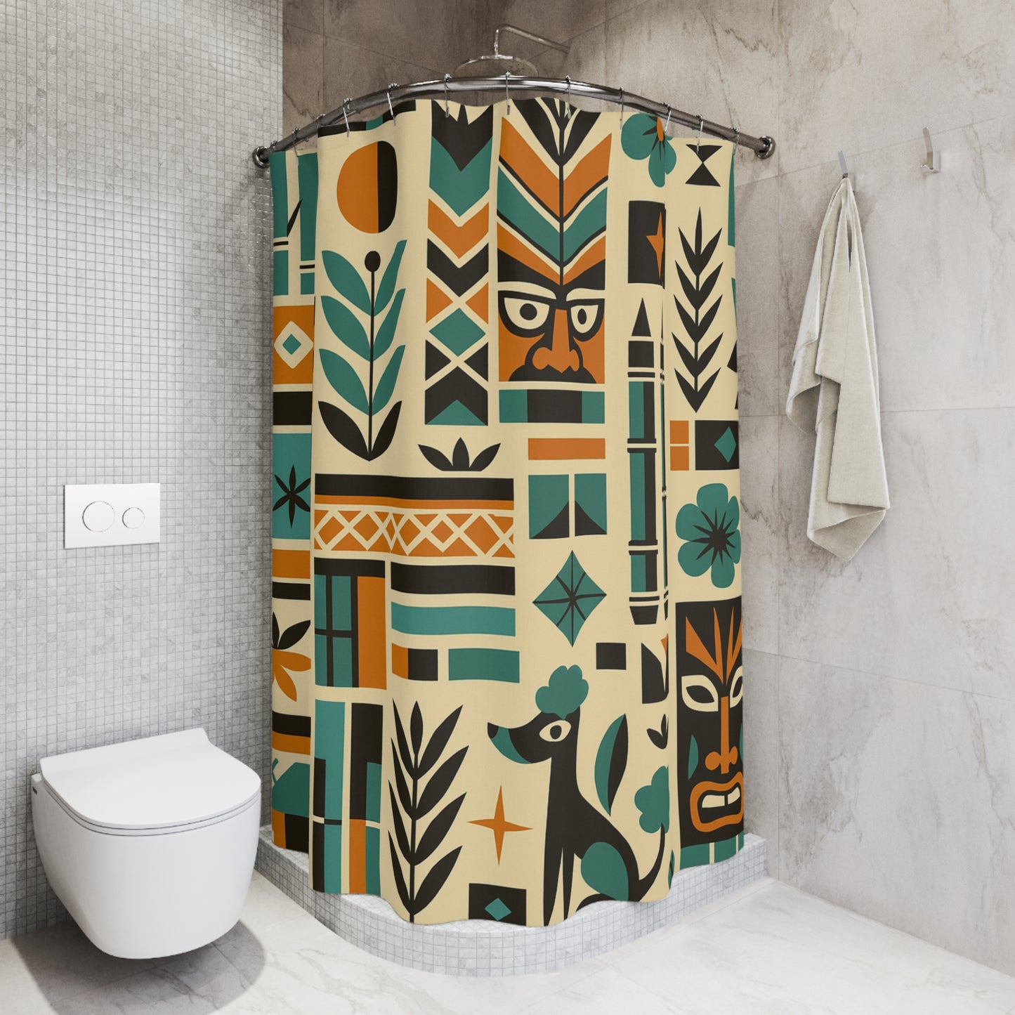 Atomic Tiki Totem Shower Curtain – Mid Century Jungle Vibes