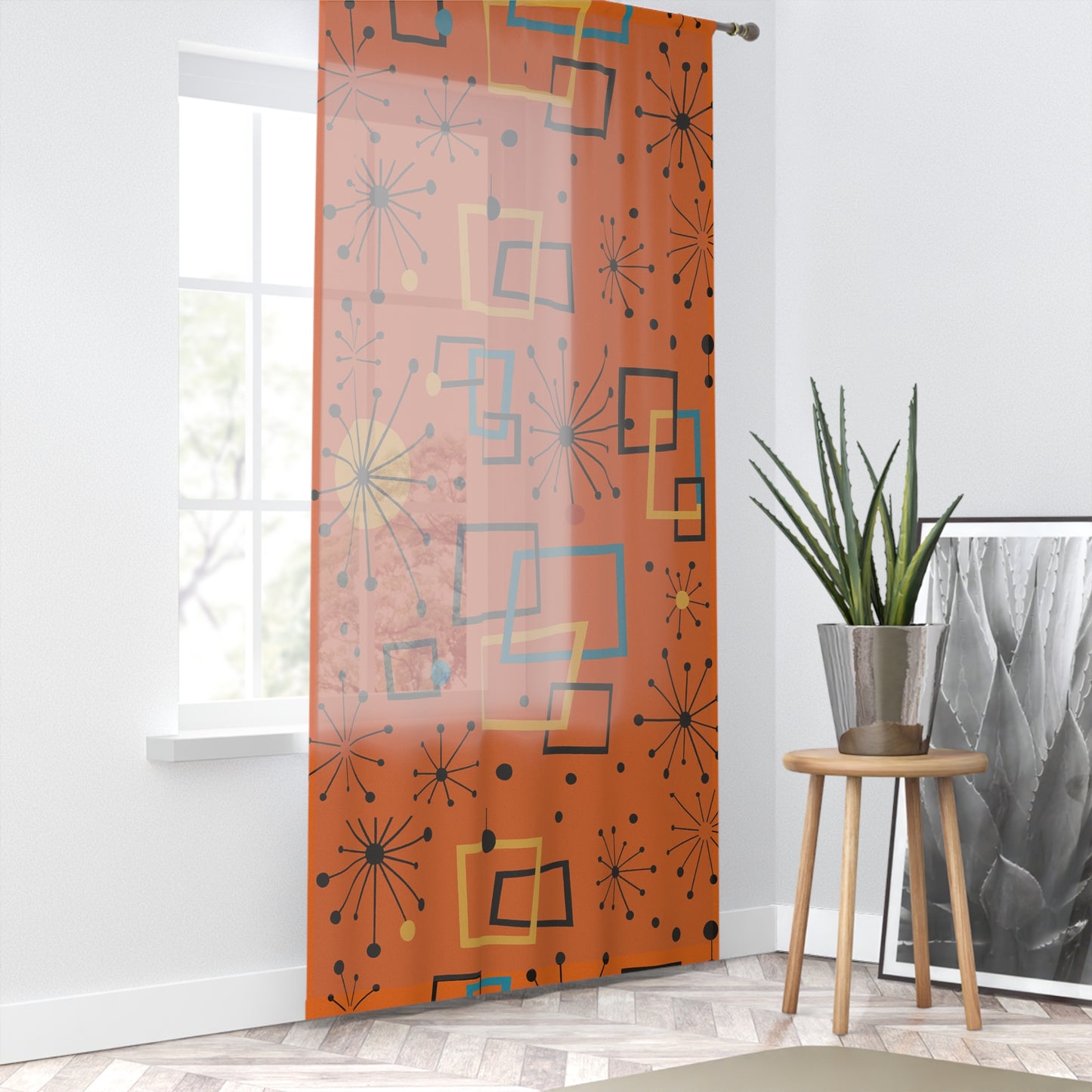 Atomic Glow Curtain – Orange Mid-Century Pop