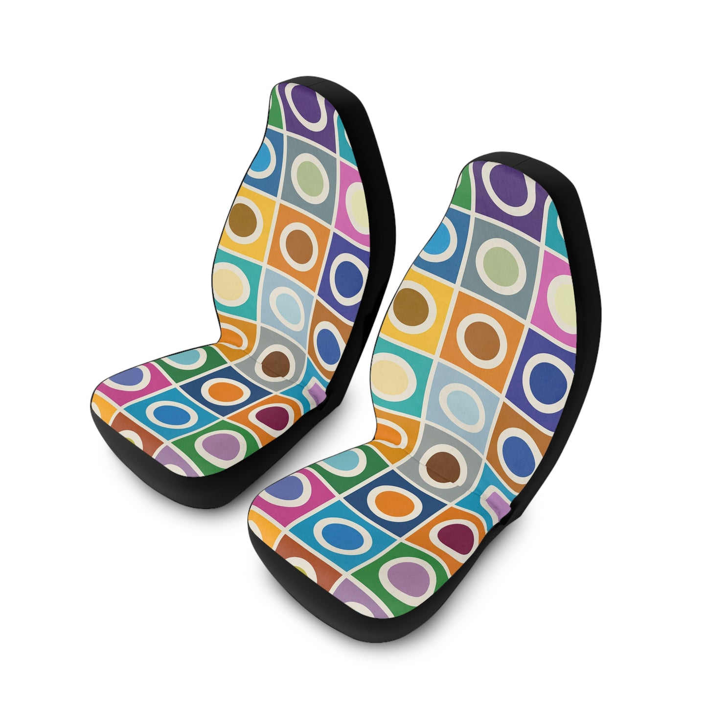 Retro Pop Circles Car Seat Covers – Set of 2 | MCM-Inspired Auto Style