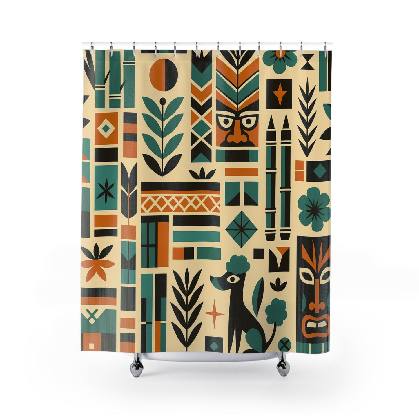 Atomic Tiki Totem Shower Curtain – Mid Century Jungle Vibes