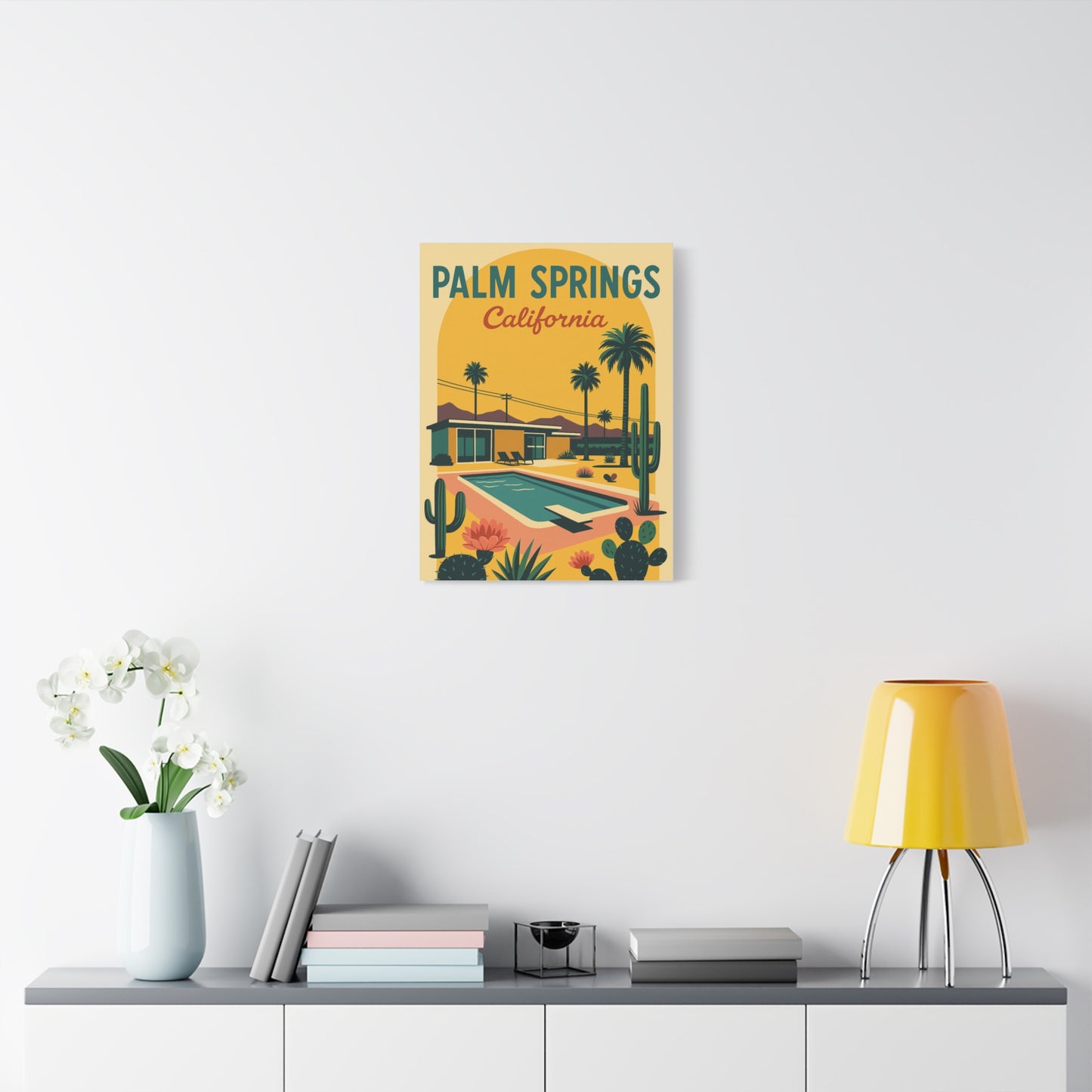 Palm Springs Glow – Retro Poolside Canvas