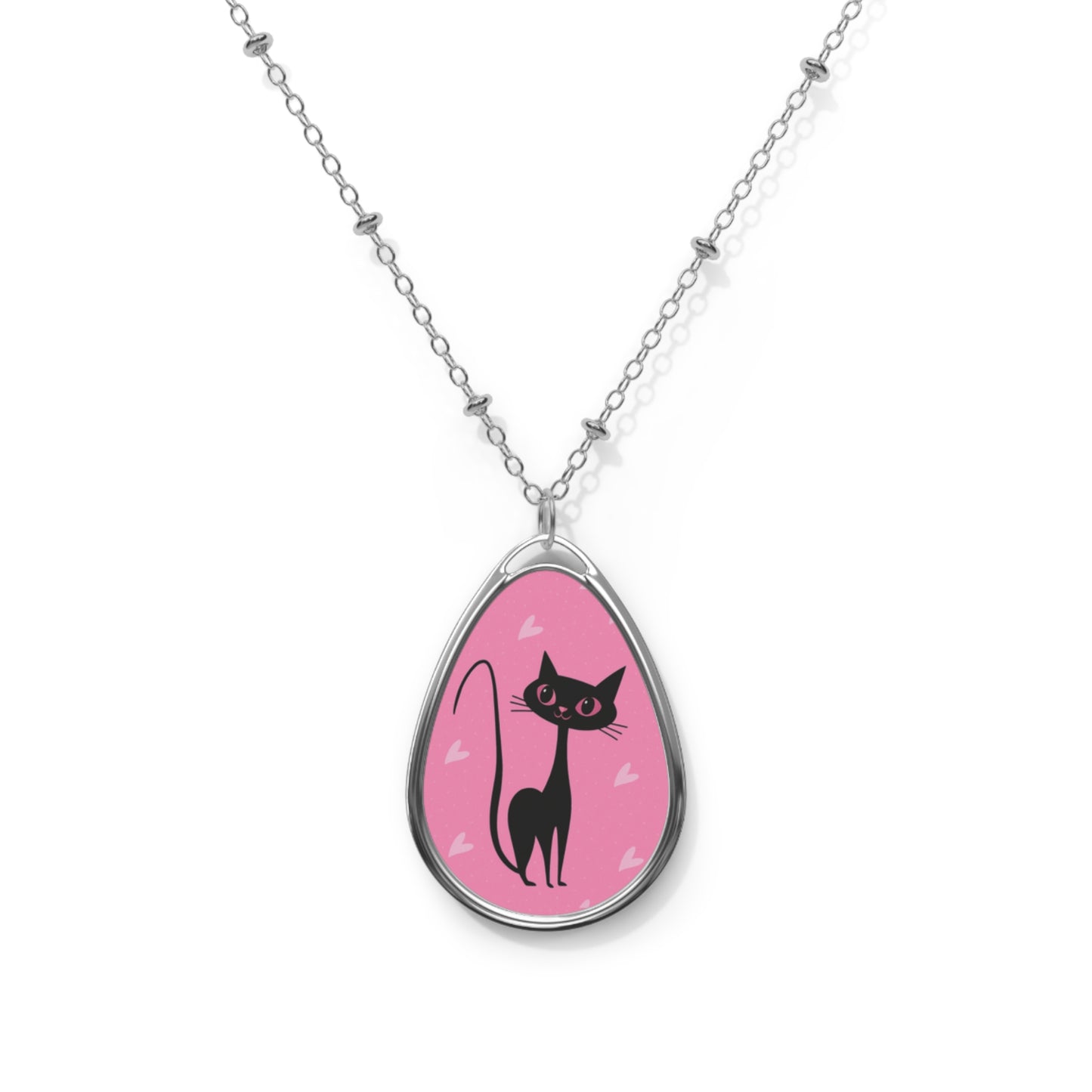 Pink Atomic Cat Pendant Necklace – Retro Mid Century-Inspired Jewelry