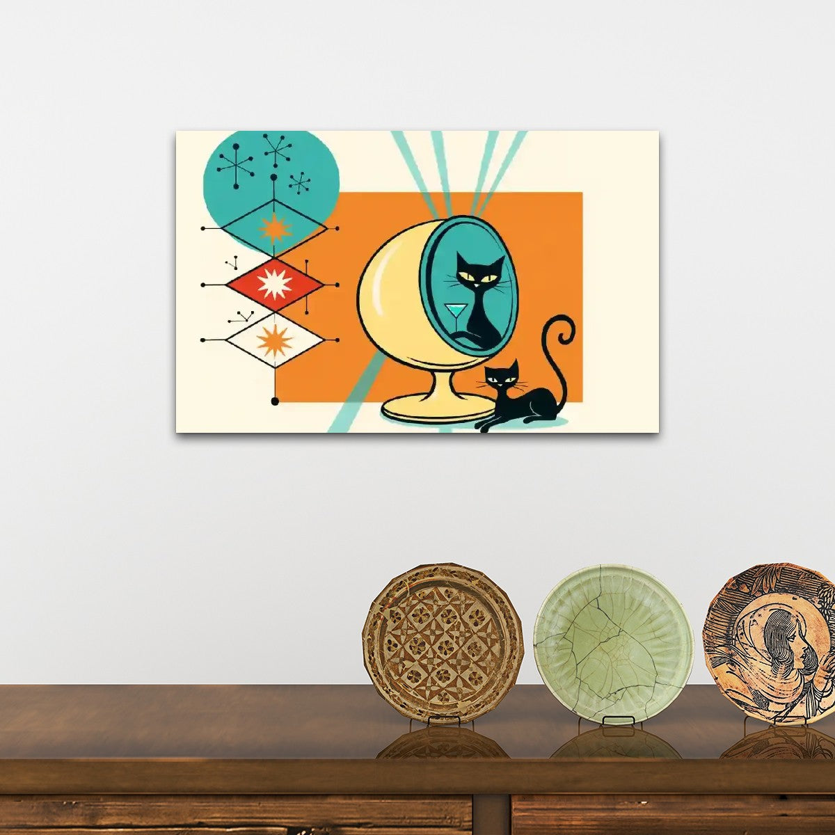 Mid-Century Mod Cat in Egg Chair Canvas Print – Made in USA