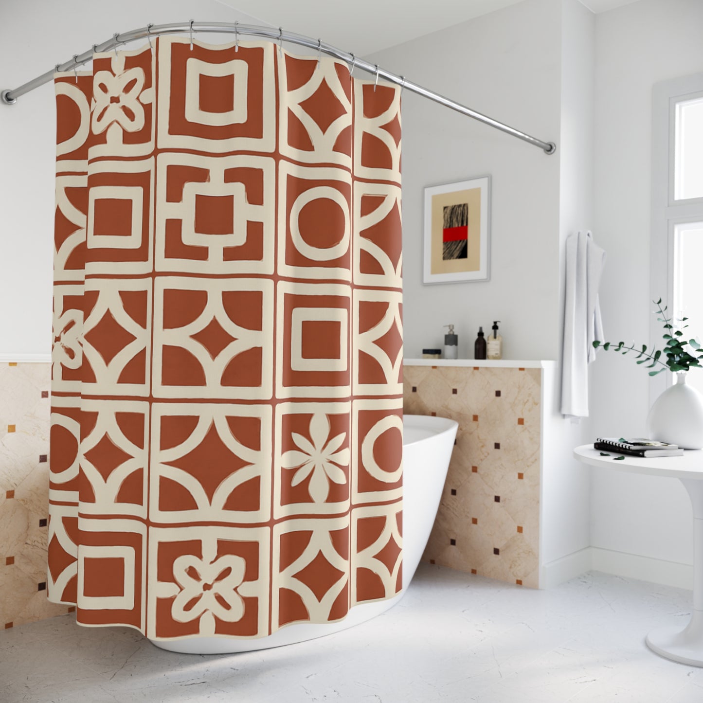 Retro Terra Tile Shower Curtain – Mid Century Modern Bathroom Decor