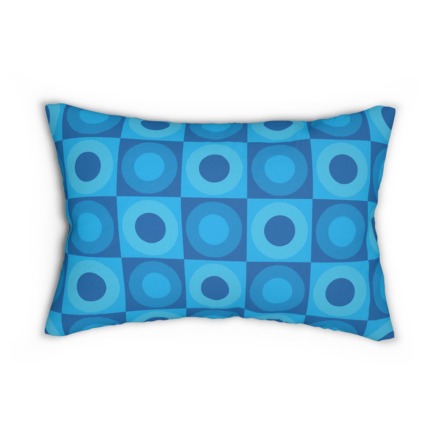 Retro Blue Circle Lumbar Pillow – 20×14 | Mid-Century Modern Accent