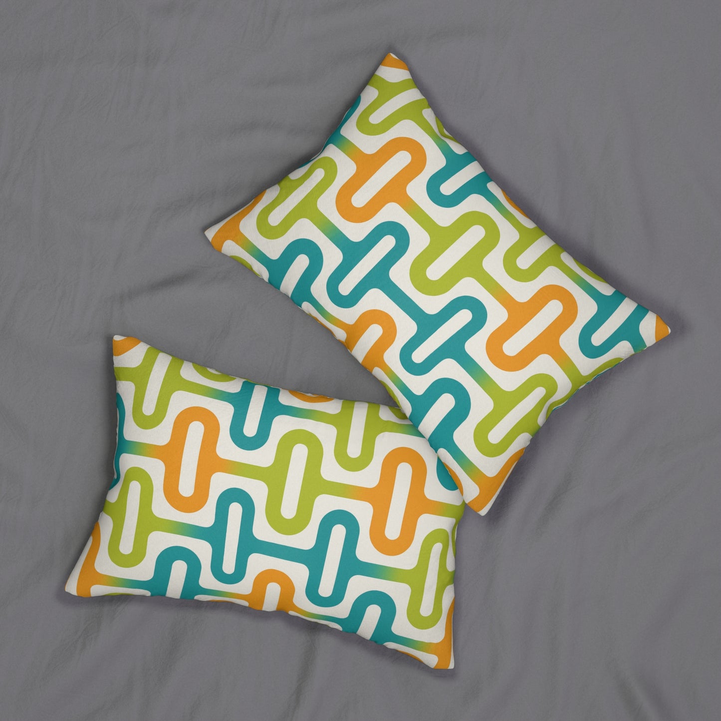 Mid-Century Retro Curve Lumbar Pillow – Orange, Teal & Lime (20×14)