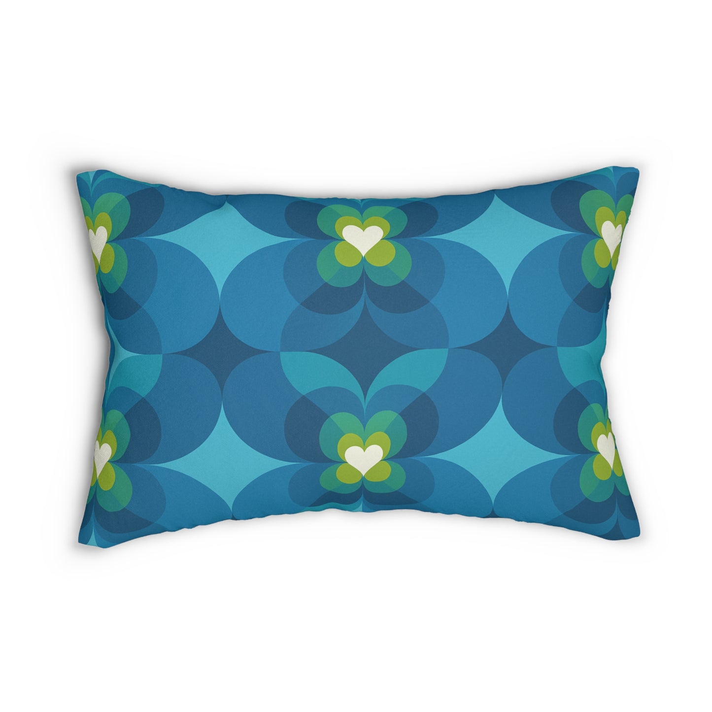 Teal Clover Bloom Lumbar Pillow – Mid-Century Modern Accent (20×14)