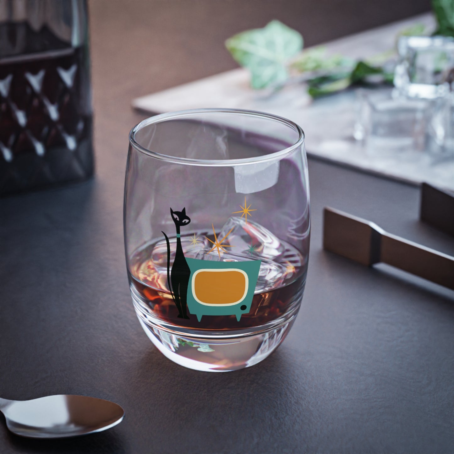 Atomic Cat Whiskey Glass – 6oz Retro MCM Barware