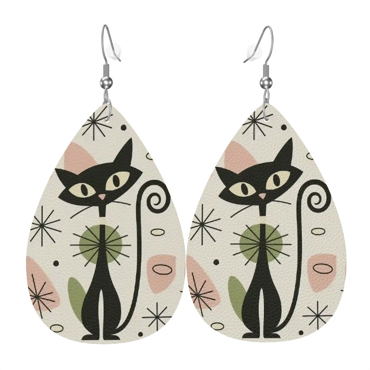 Atomic Cat Leather Teardrop Earrings