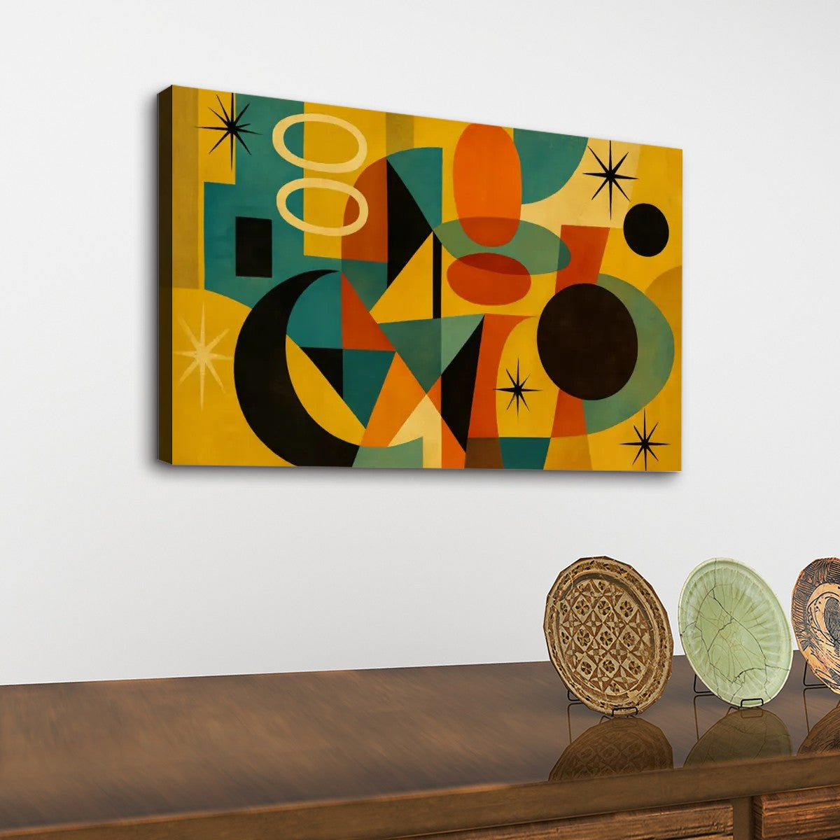 Retro Shapes Canvas Wall Art – Golden Hour MCM Energy (32"x20")