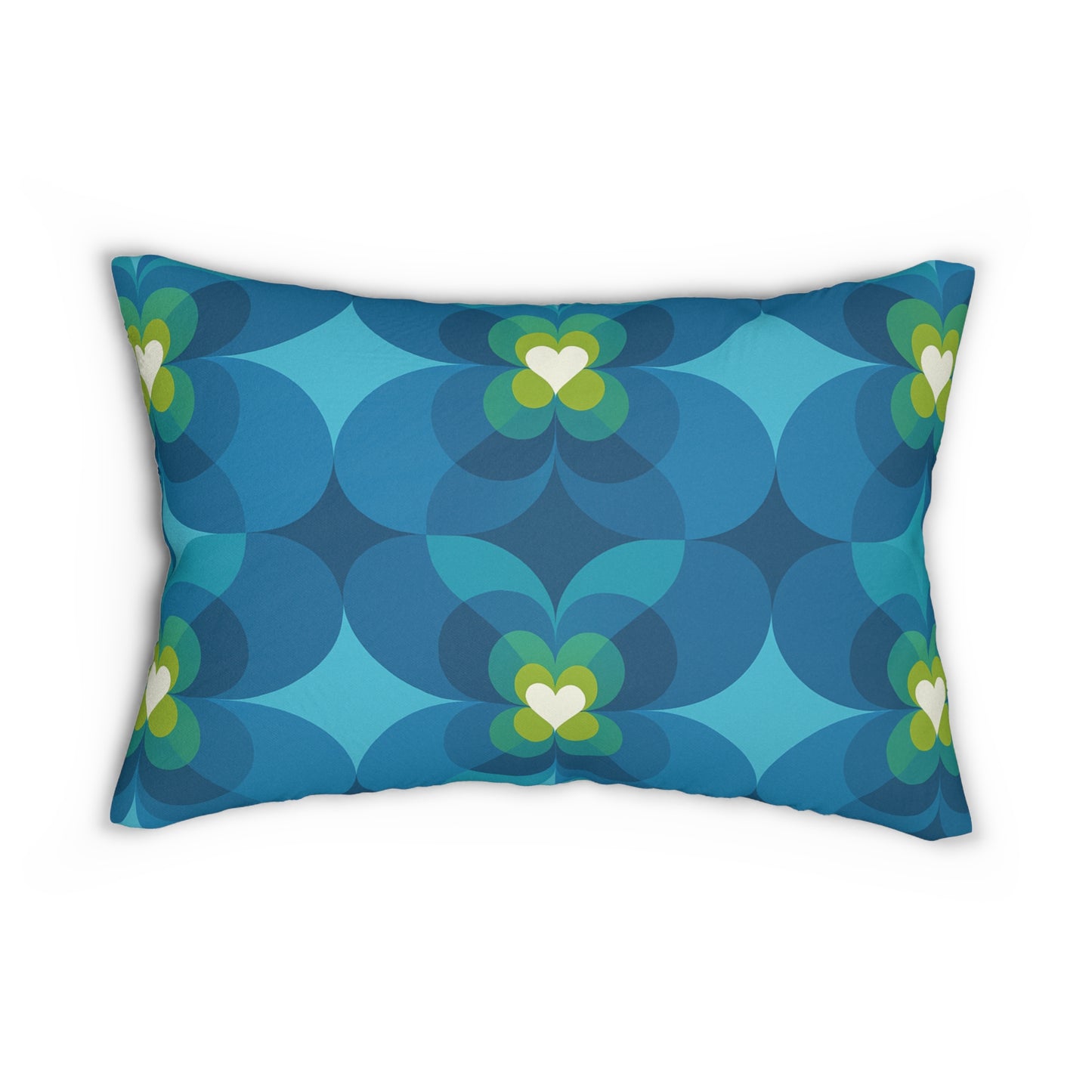 Teal Clover Bloom Lumbar Pillow – Mid-Century Modern Accent (20×14)