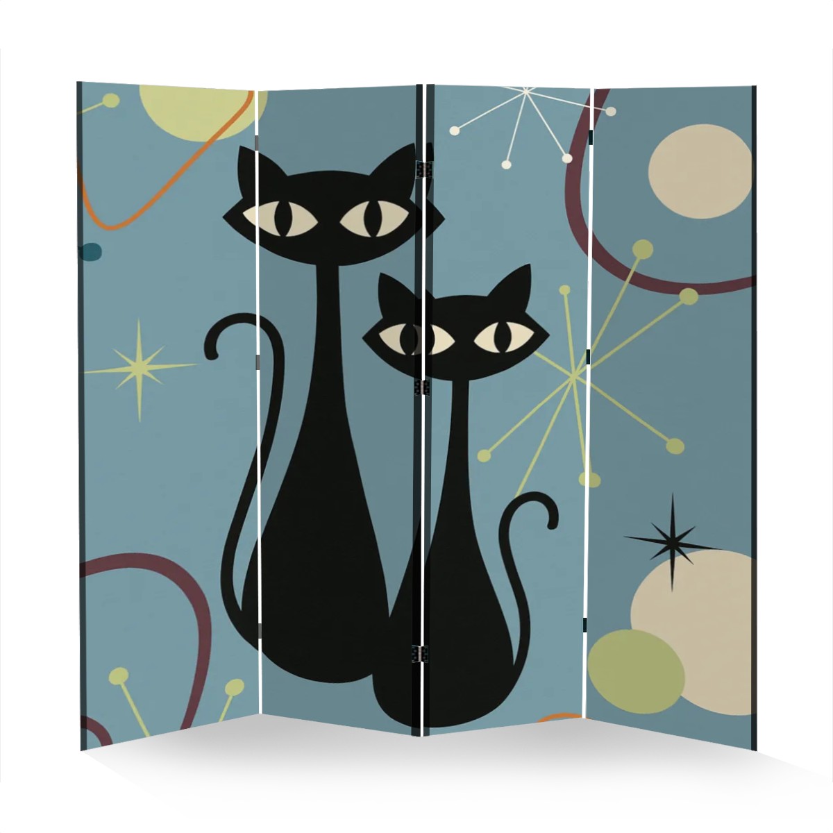 Retro Atomic Cats 4-Panel Folding Screen