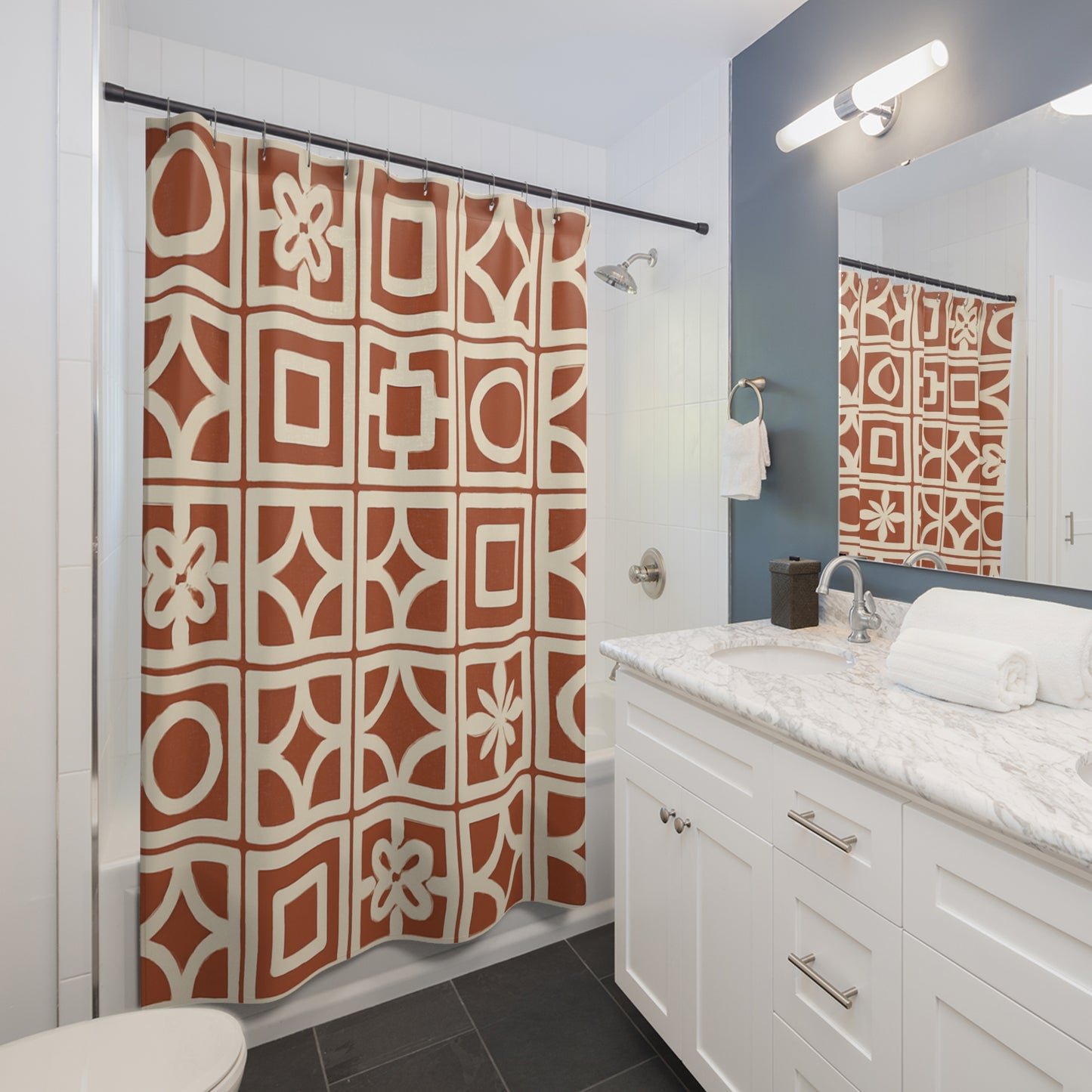 Retro Terra Tile Shower Curtain – Mid Century Modern Bathroom Decor