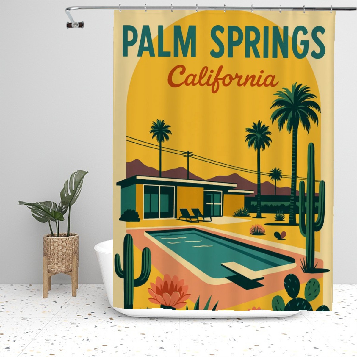 Palm Springs Poolside Retro Shower Curtain
