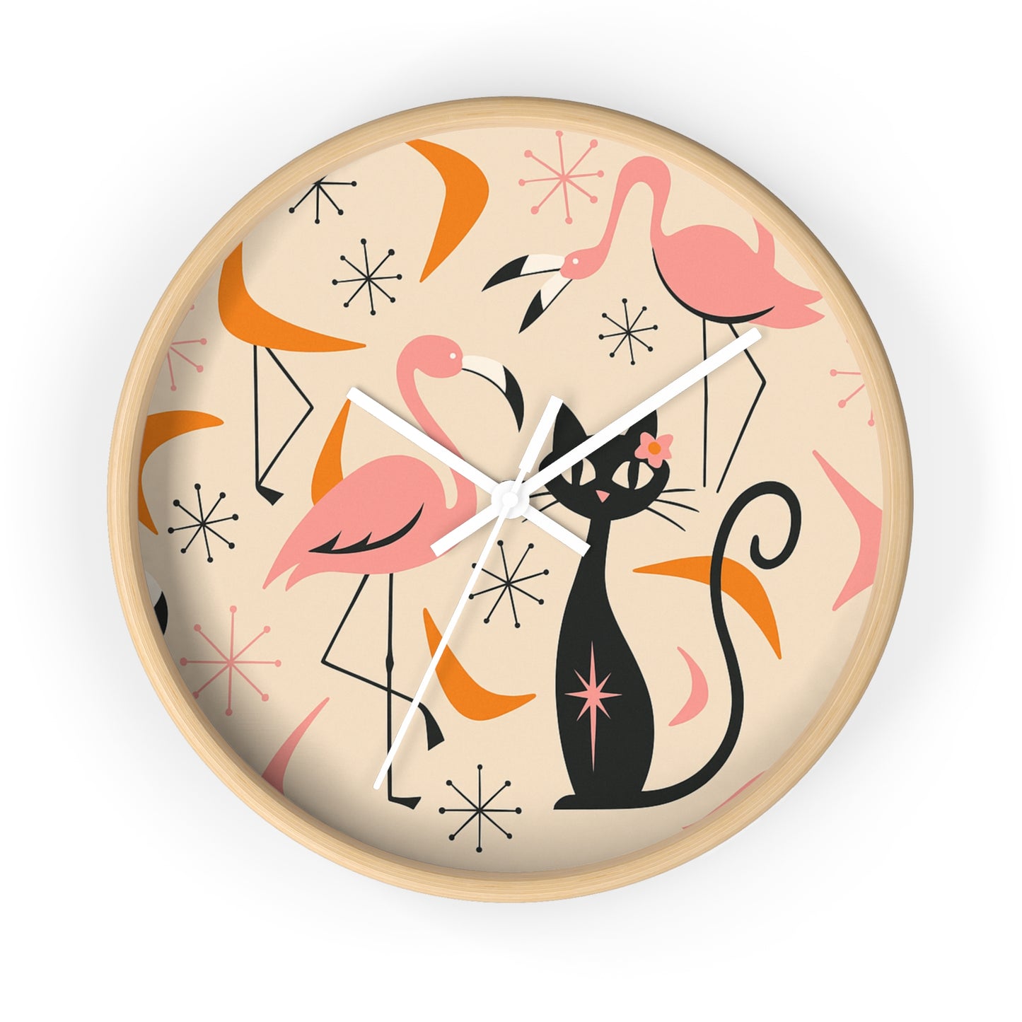 Retro Flamingo & Cat Wall Clock