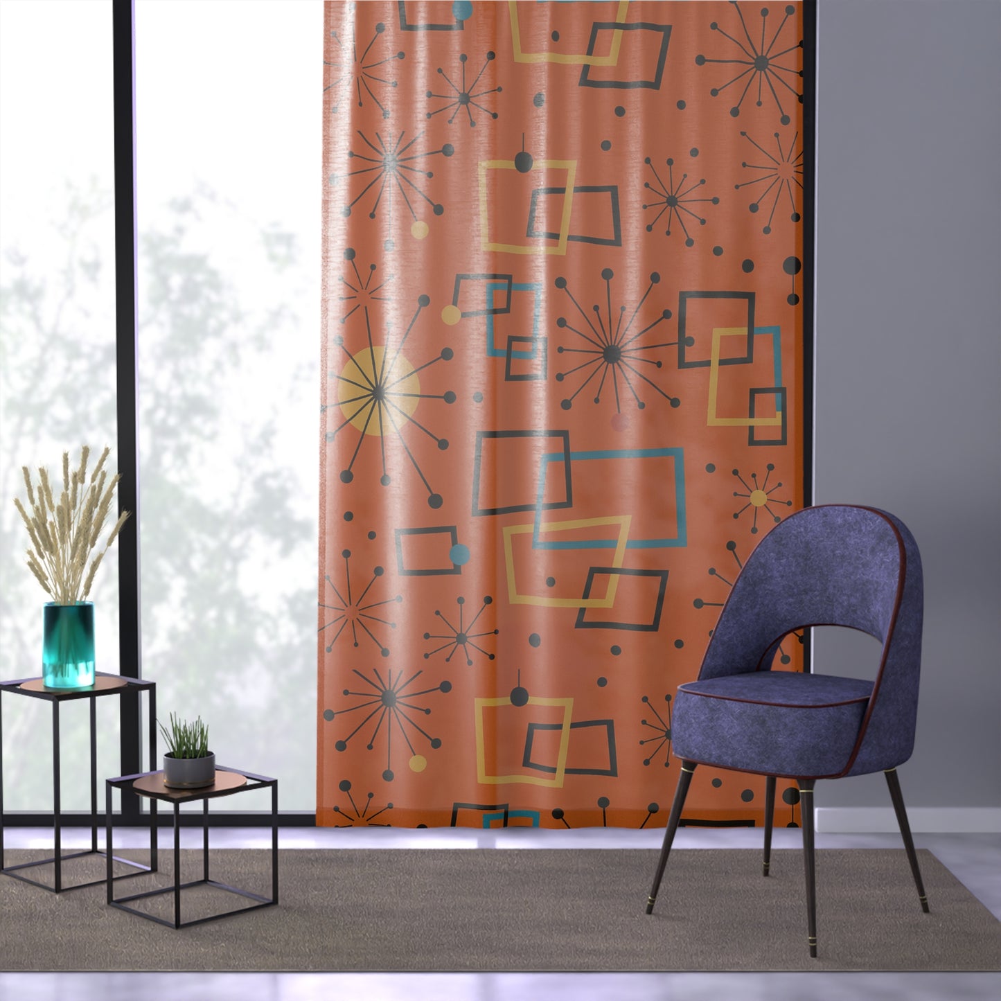 Atomic Glow Curtain – Orange Mid-Century Pop