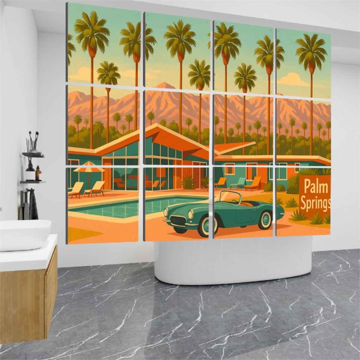 Palm Springs Desert Scene Hanging Room Divider – 12 Panels