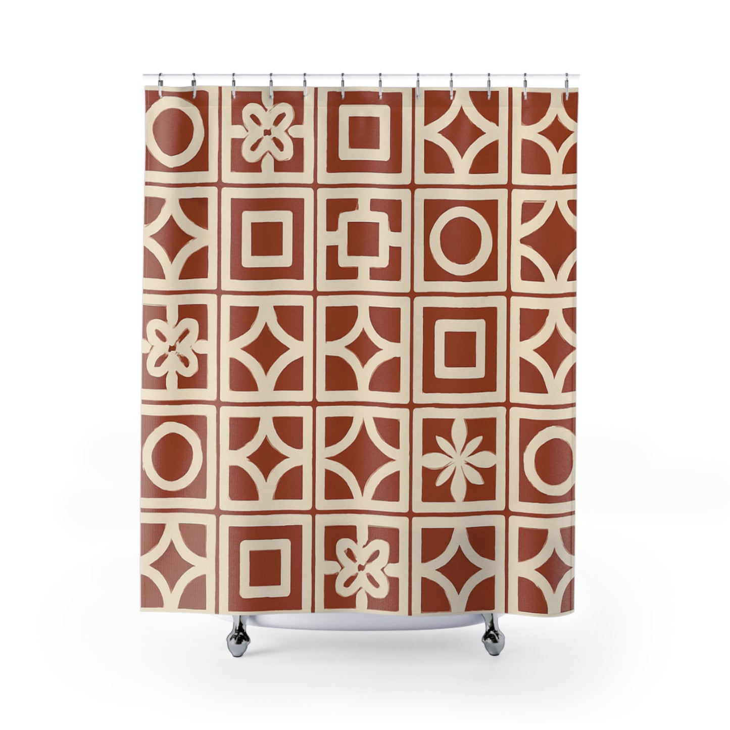 Retro Terra Tile Shower Curtain – Mid Century Modern Bathroom Decor