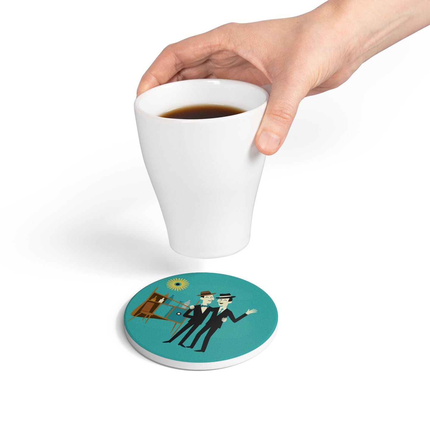 Atomic Gays MCM Ceramic Coaster – Retro Pride Decor with Cork Backing