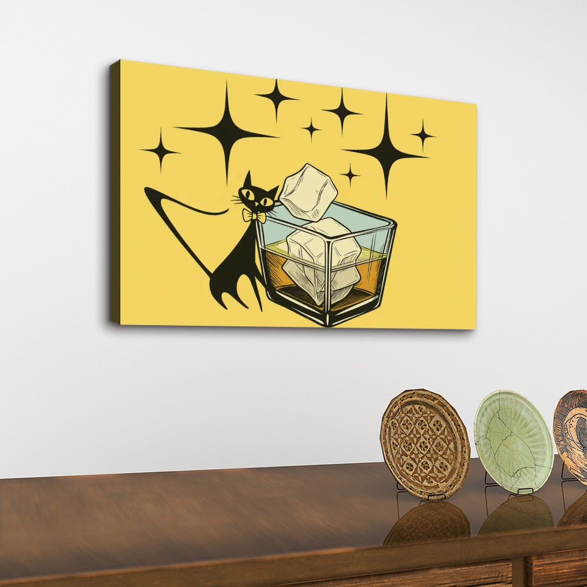 Atomic Cat & Cocktail Canvas Print – Mid Century Modern Wall Art