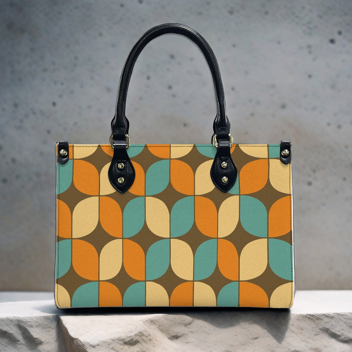 Atomic Elegance PU Tote โ Retro Geometry Print
