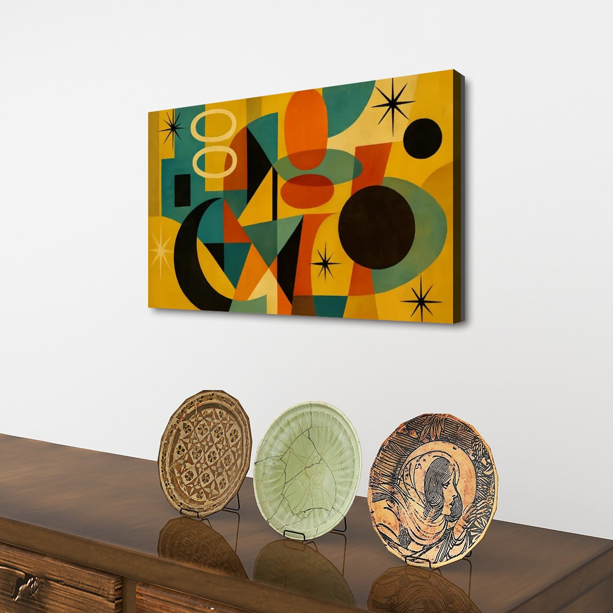 Retro Shapes Canvas Wall Art – Golden Hour MCM Energy (32"x20")
