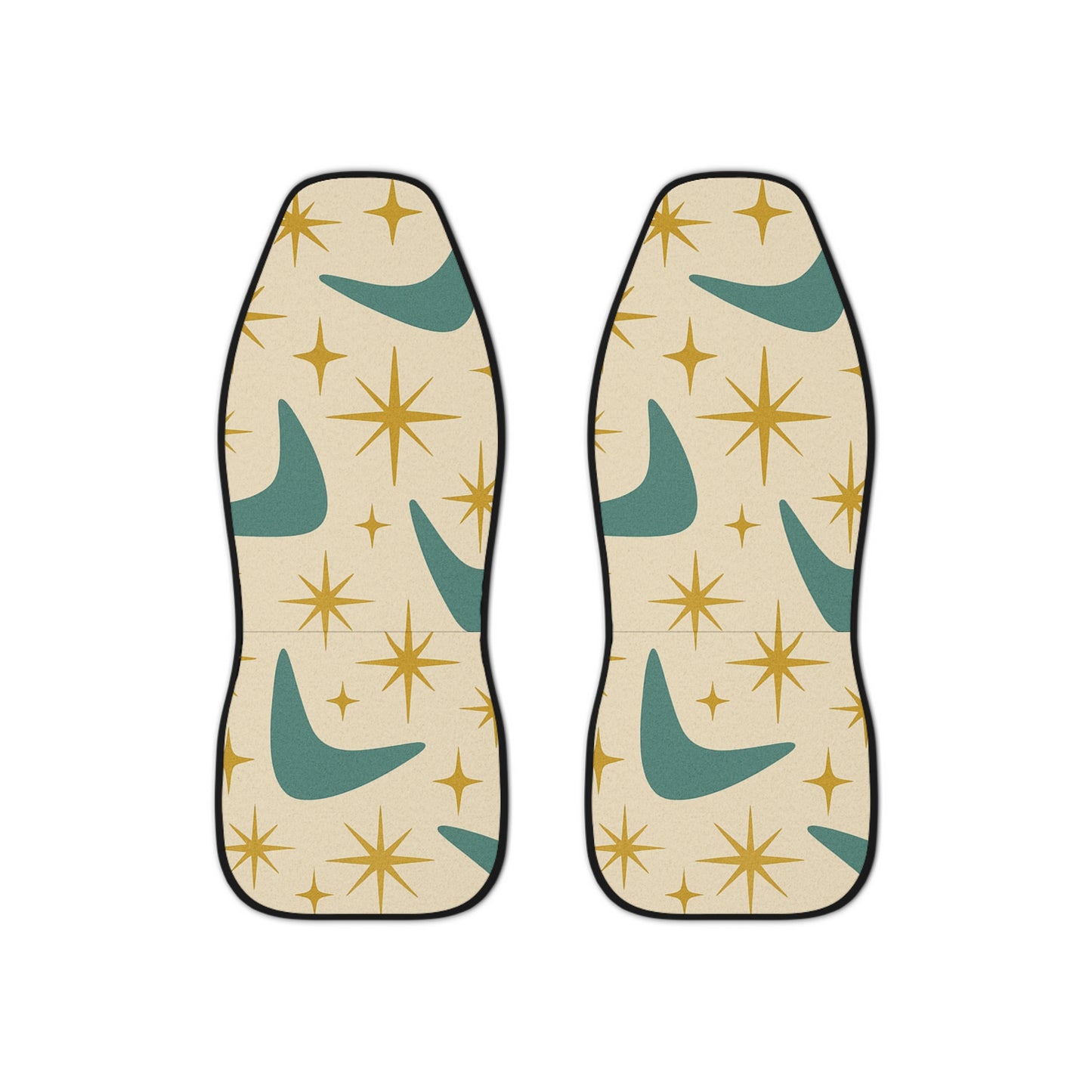 Retro Starburst Car Seat Covers – Set of 2 | Cream & Teal Mid-Century Atomic Print