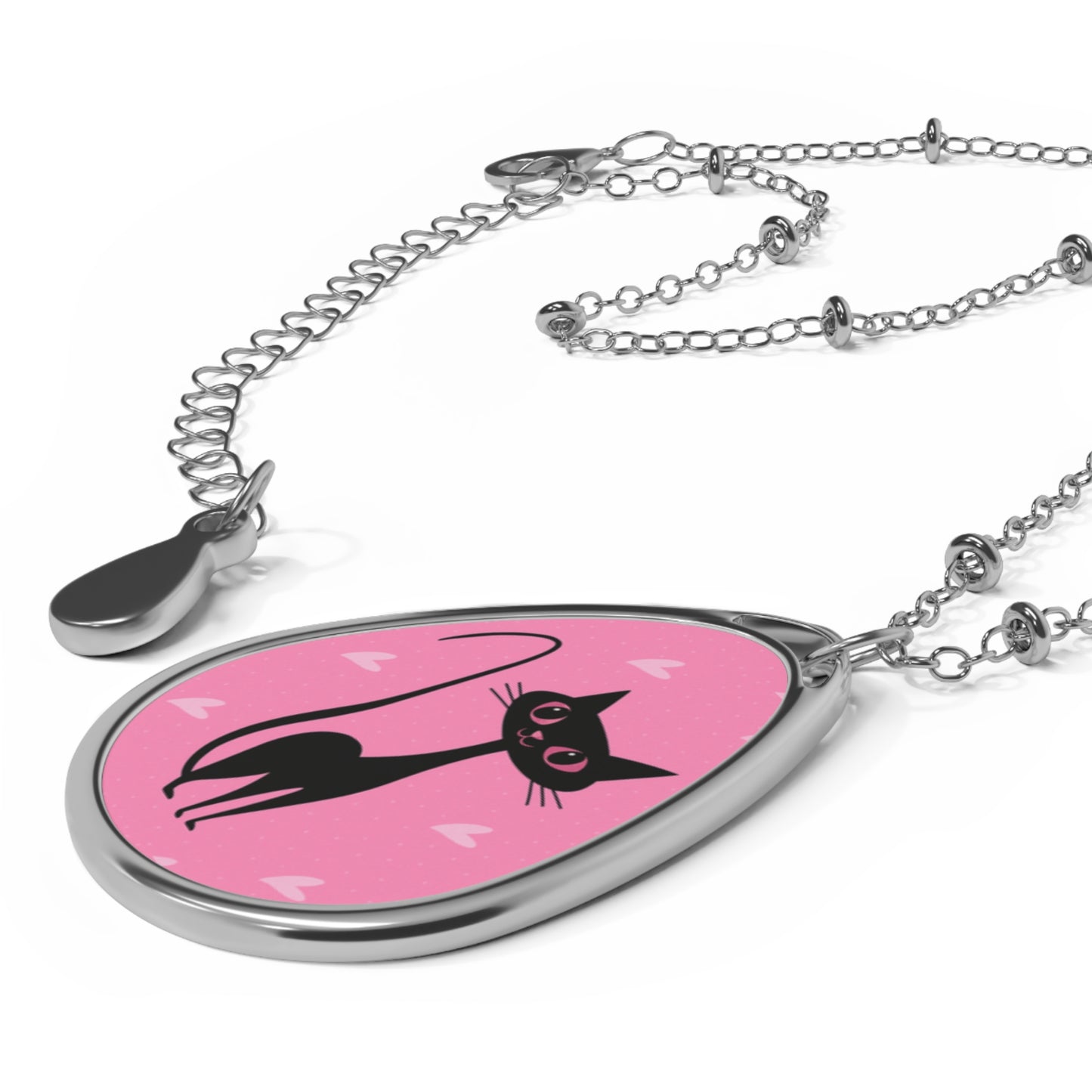 Pink Atomic Cat Pendant Necklace – Retro Mid Century-Inspired Jewelry