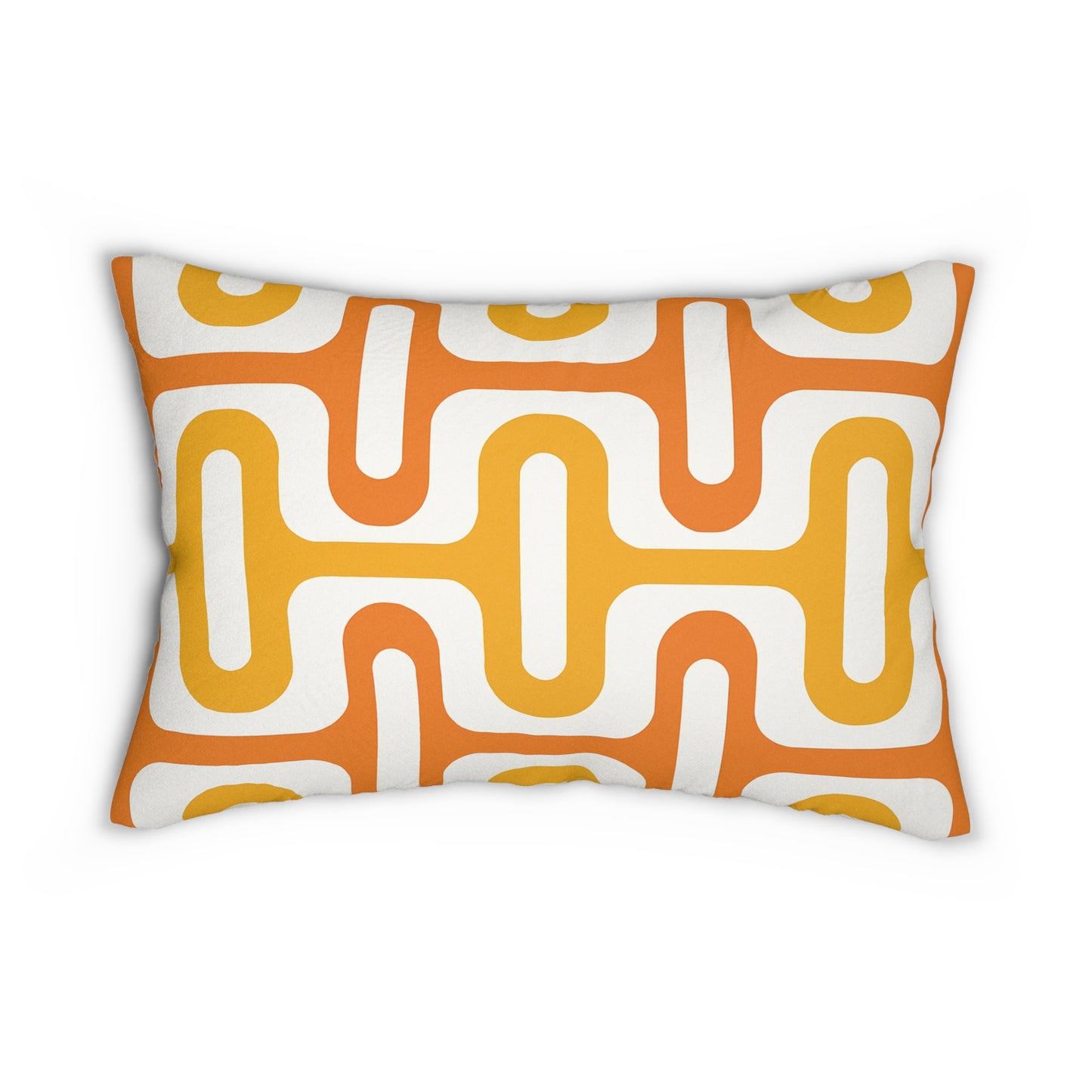 Retro Geometric Lumbar Pillow - Vibrant Orange and Yellow Decor