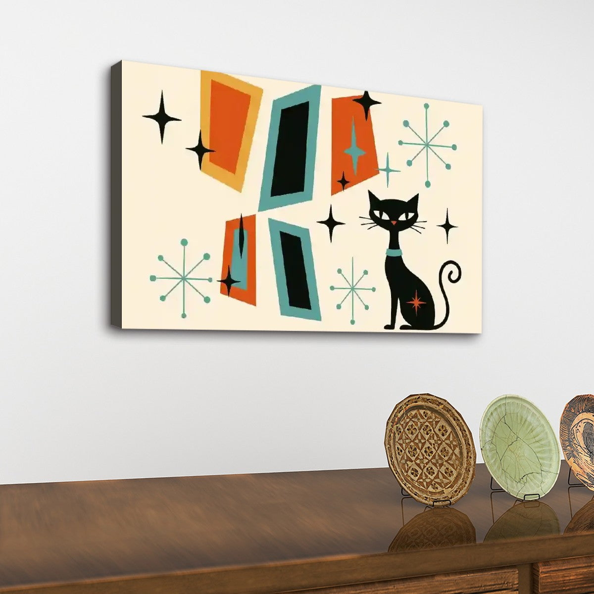 Atomic Cat Canvas Wall Art – Retro Mid Century Modern Vibes (32"x20")